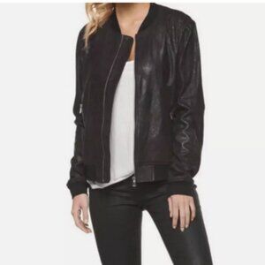 Dex Black Bomber Jacket in Faux Suede - Size Small